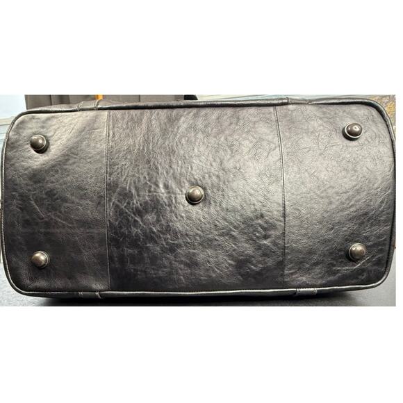 FOSSIL Men Black Leather Duffel Dr Bag Style Weekender Overnight Travel Carry-On - Picture 5 of 12